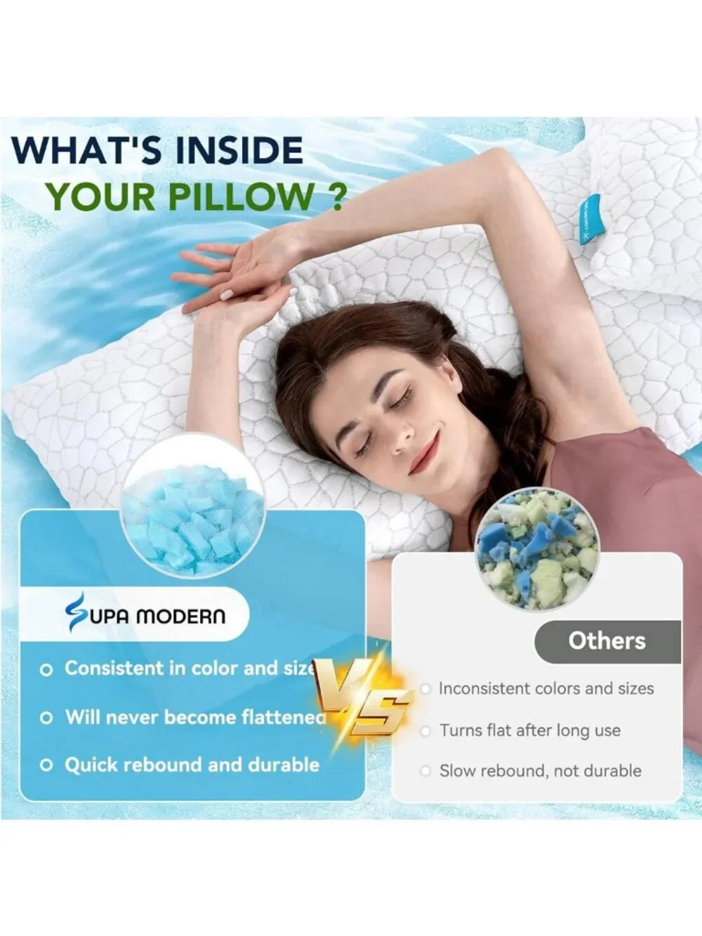 Cooling Shredded Memory Foam Pillows Set of 2 - Adjustable Firmness for All